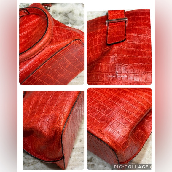 Chiara Ferretti RED Croc Embossed Handbag - Picture 2 of 16